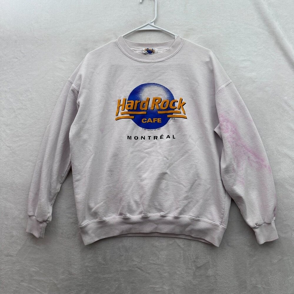 Vintage Hard Rock Cafe Sweatshirt Mens M White Montreal Canada Pullover 80s - Picture 1 of 12